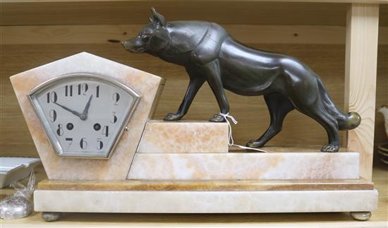 Art Deco clock with wolf and pendulum aned key